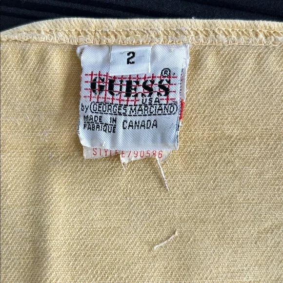 Vintage Guess Pale Yellow Denim Crop Halter Top with Logo Button - Picture 5 of 6
